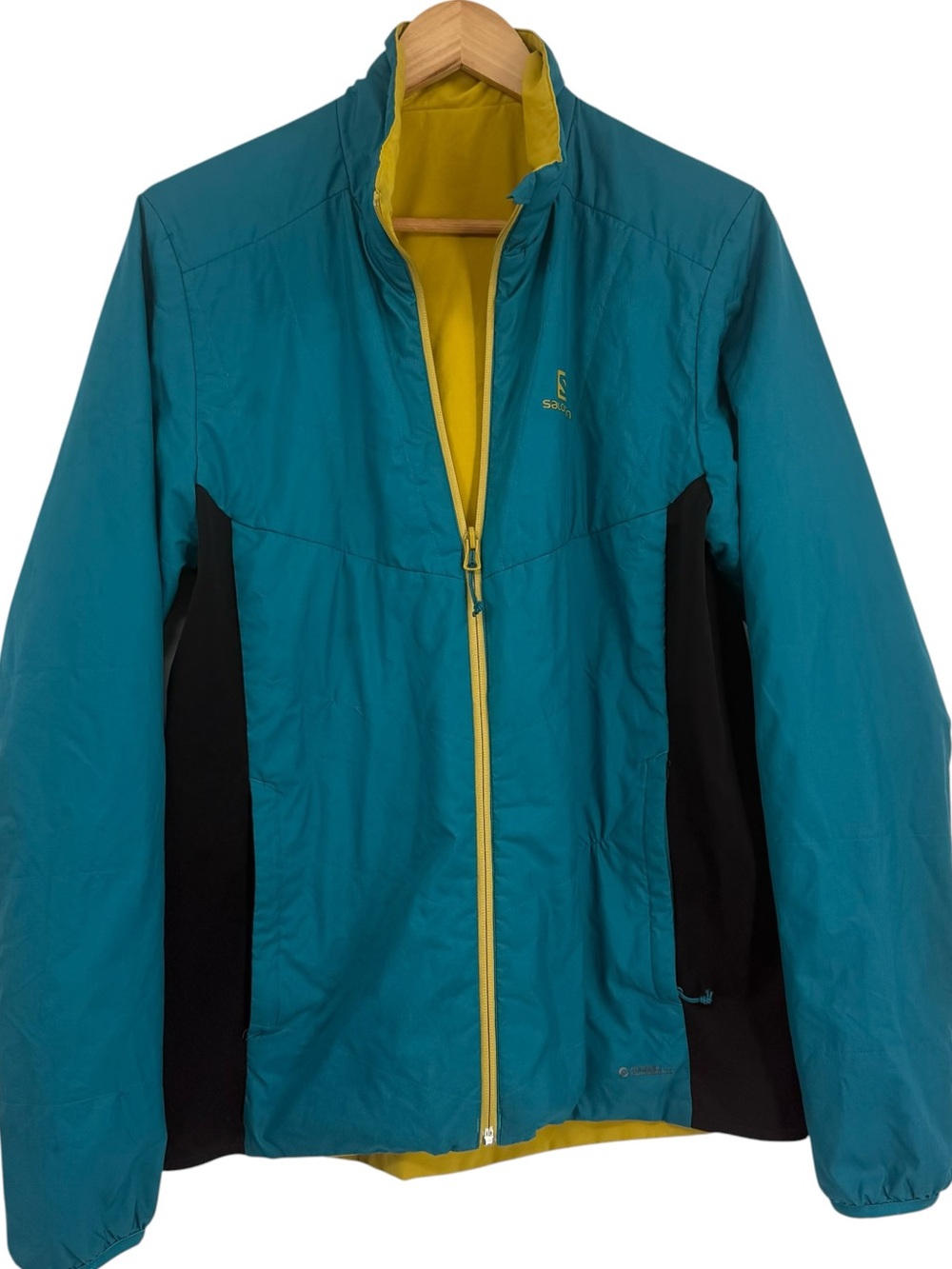 Salomon Drifter Mid Jacket Mens Size M Yellow/aqua Reversible Outdoor Zip Up